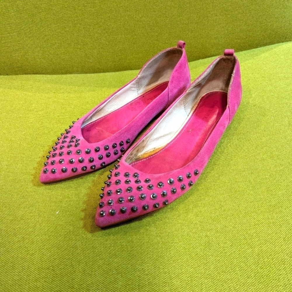 Diesel Pink Suede Studded Pointed Toe Flats EU 37 US 6.5